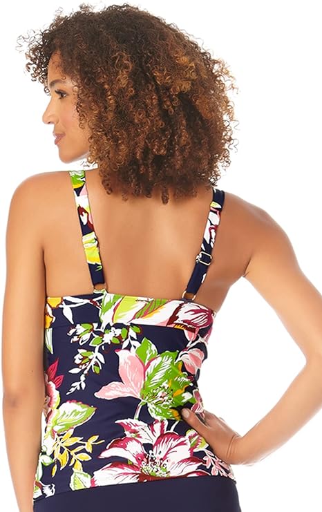 Anne Cole Women's Tropical Floral Underwire Tankini Color Tropical Bloom Navy Multi Size 32DD/34DD