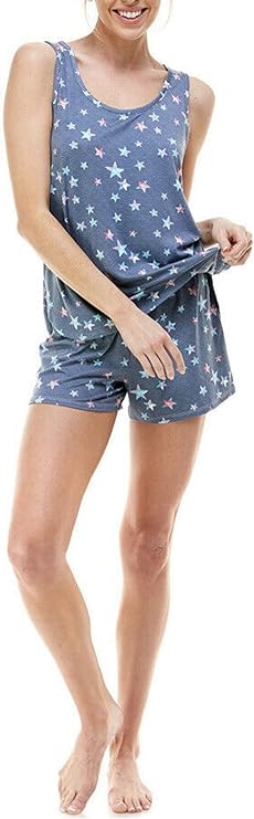 Roudelain Women's Printed Tank Top Shorts Loungewear Pajama Set Color Star Spangled Size L