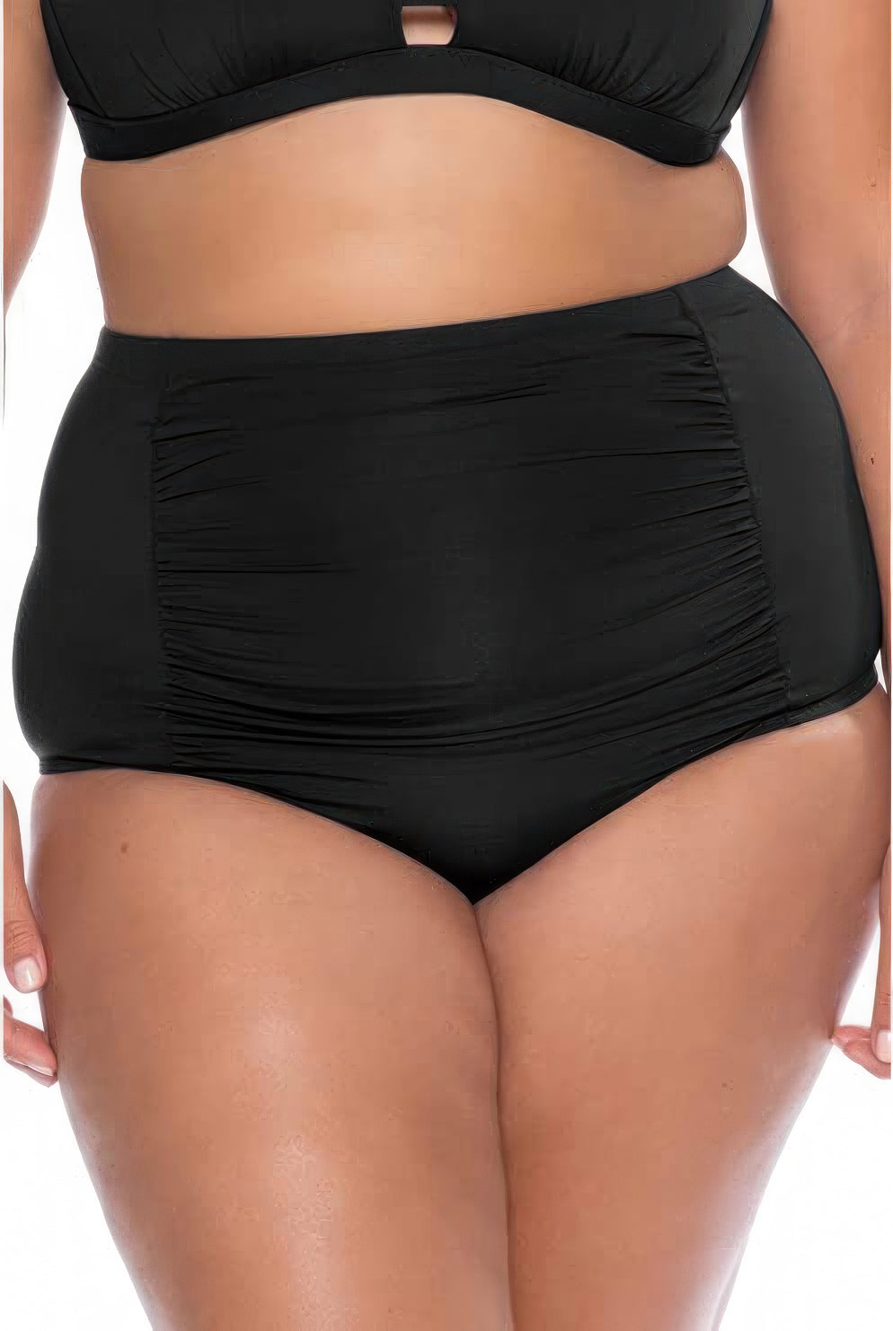 Becca by Rebecca Virtue Plus Size Shirred High Waist Bikini Bottom Color Black Size 1X