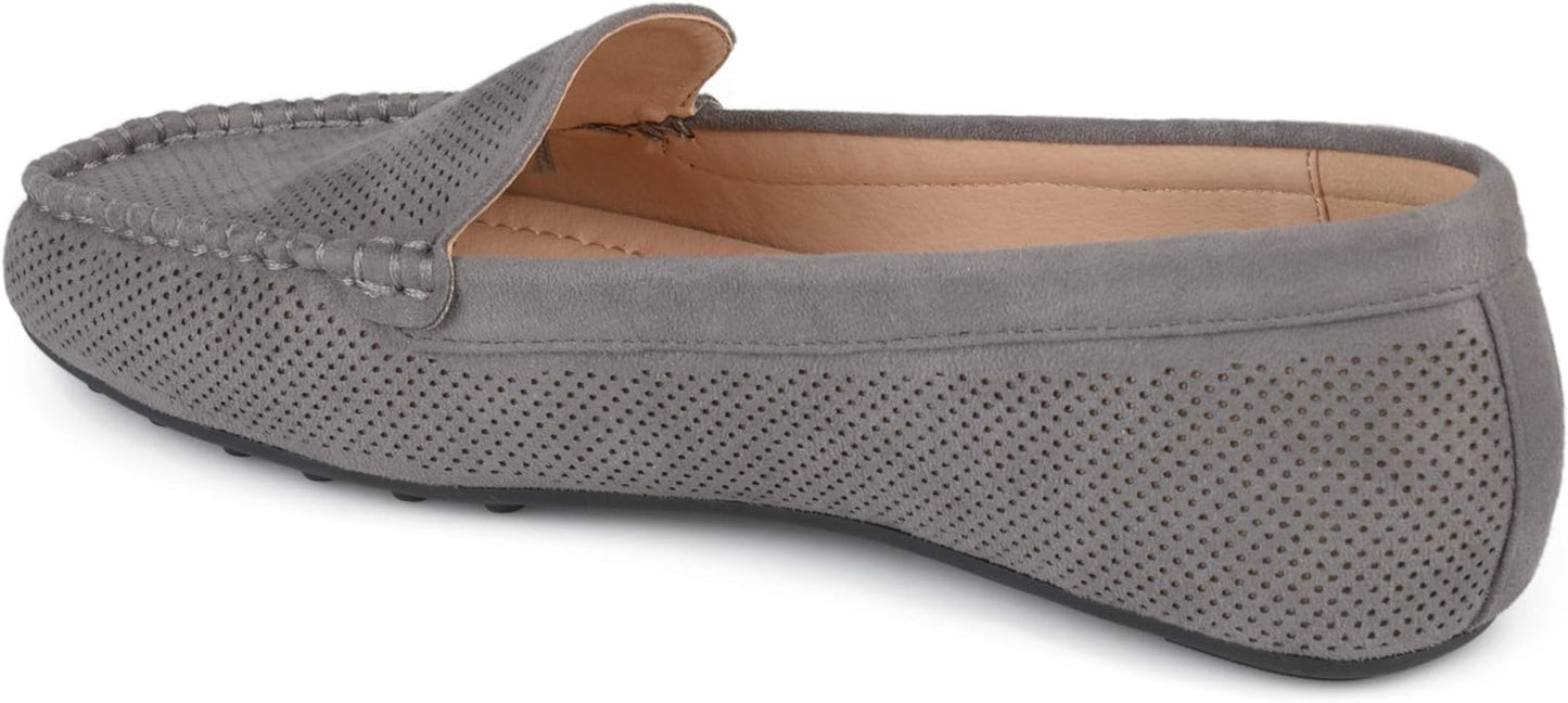 Journee Collection Women's Halsey Faux Nubuck Laser Cut Loafers Color Grey Size 7.5M