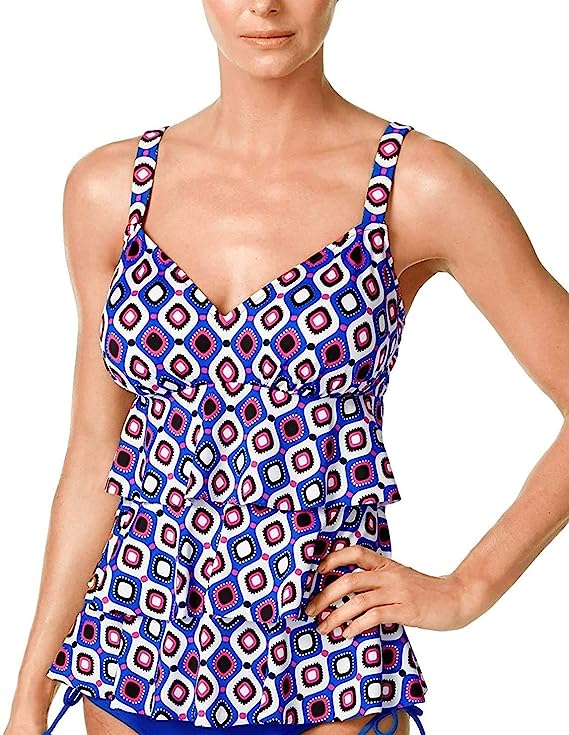 Swim Solutions Women's Printed Tiered Tummy Control One-Piece Swimsuit Color Jewels Size 10
