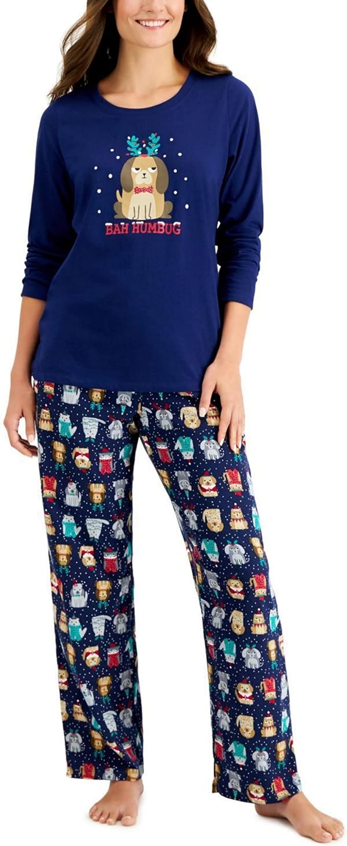 Family Pajamas Women's Bah Humbug Matching PJ Set Color Blue Size 2XL
