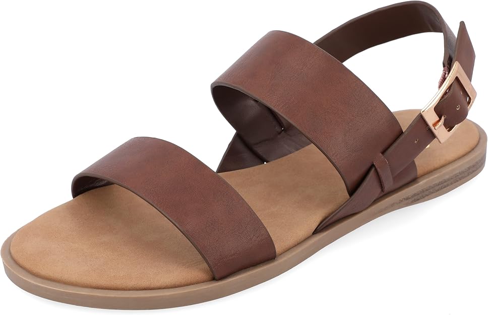 Journee Collection Women's Lavine Lavine Multi Strap Flat Sandals Brown Size 7.5