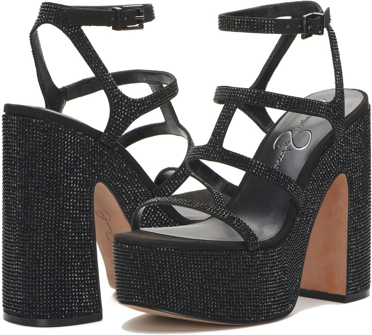 Jessica Simpson Women's Meitini Rhinestone Block Heeled Sandals Color Black Size 9M