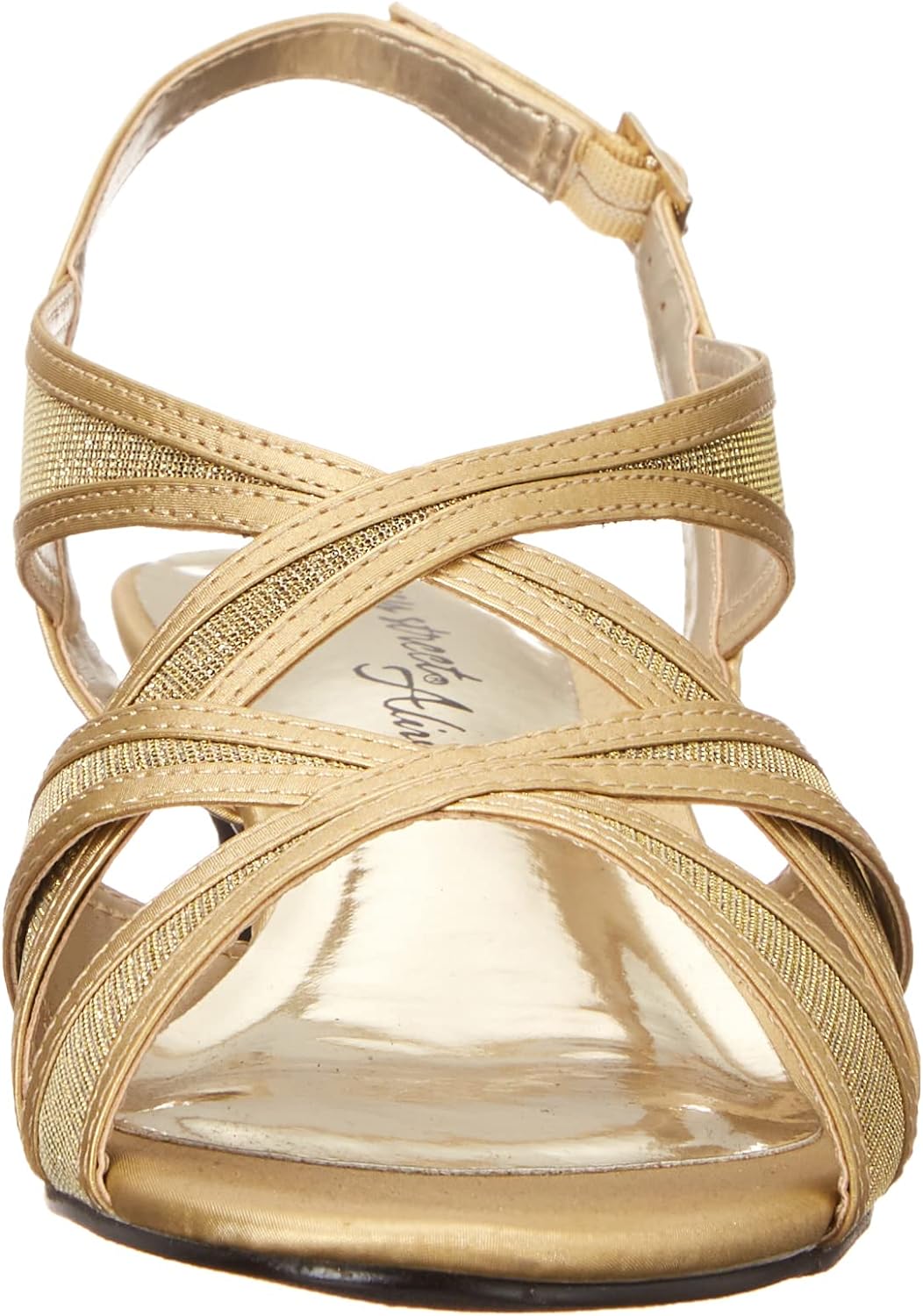 Easy Street Women's Tristen Dressy Mesh Inset Dress Sandals Color Gold Satin Size 8W