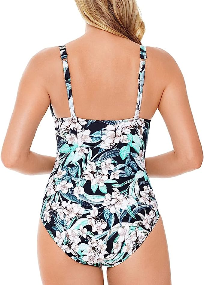 Swim Solutions Women's Plunge Tummy Control One-Piece Swimsuit Multicolor Size 8