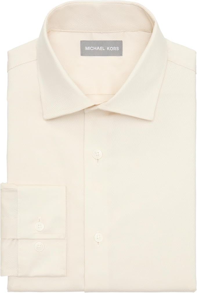 Michael Kors Men's Comfort Stretch Slim-Fit Dress Shirt Ecru Size L 16 34/35