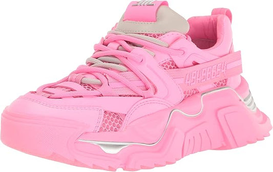 Steve Madden Women's Power Chunky Lace-Up Power Sneaker  Neon Pink Multi Size 10