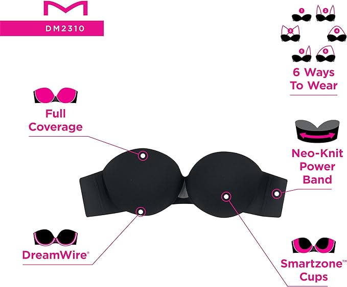 Maidenform DreamWire Strapless 6-Way Convertible Bra Black Size 38C