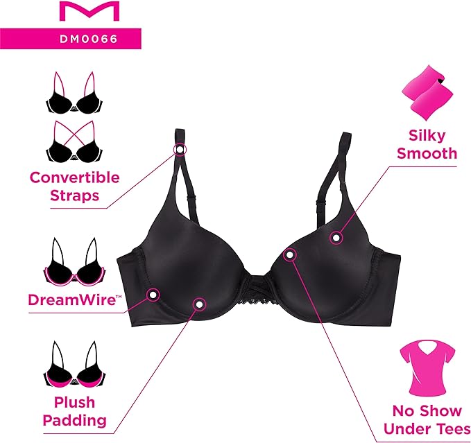 Maidenform Women's Dreamwire Push Up Underwire Bra Color Black Size 34A