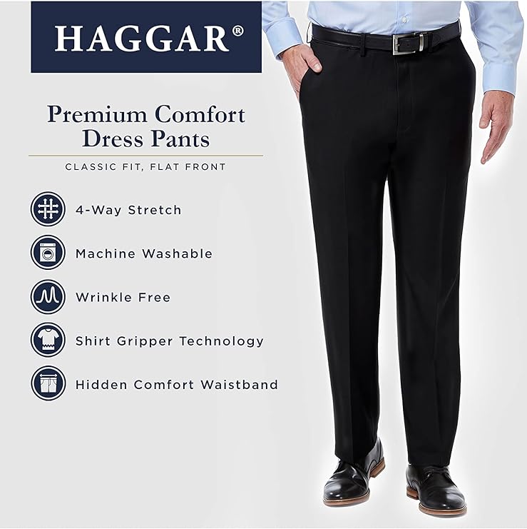 Haggar Classic-Fit Premium Comfort Stretch Dress Pants Color Black W42xL30