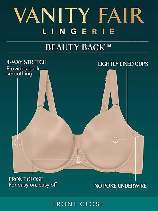 Vanity Fair Full Figure Front Closure Beauty Smoothing Bra Midnight Black Size 42C