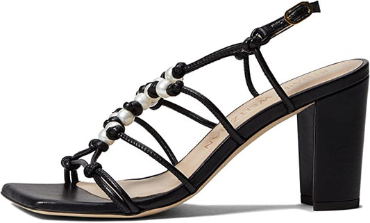 Stuart Weitzman Pearl Knot 80 Block Sandals Color Black Size EU 36.5/US 6