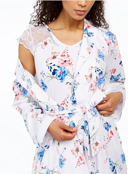 Charter Club Women's Cotton Floral-Print Wrap Robes Color Angelic Garden Size L