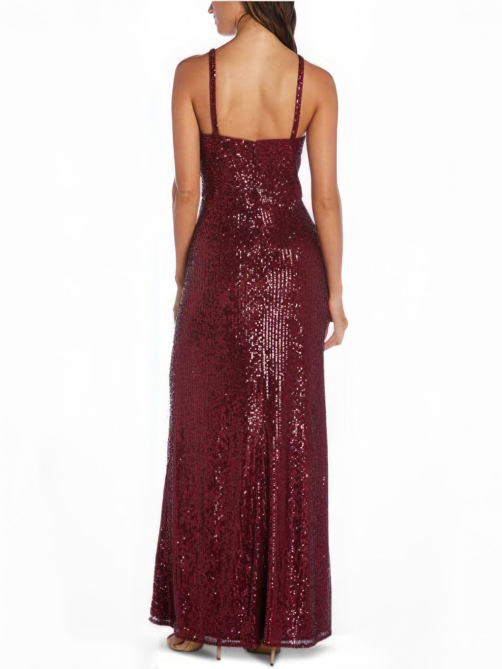 Nightway Sequin Crossover Spaghetti Strap Gown Color Merlot Red Size 14