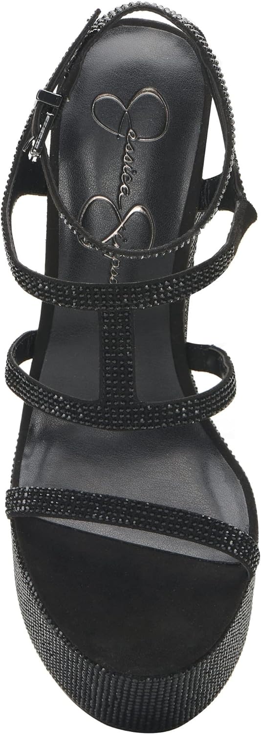 Jessica Simpson Women's Meitini Rhinestone Block Heeled Sandals Color Black Size 9M