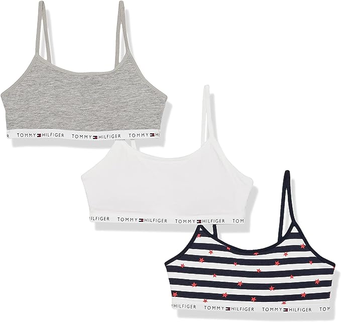 Tommy Hilfiger Girls Crop Sports Bra, 3-pack Multicolor Size S (6/7)