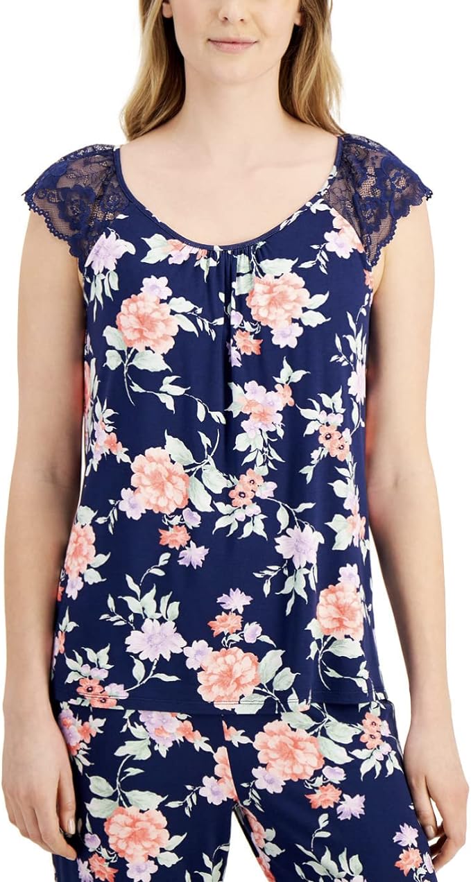 Charter Club Women's Lace-Trim Pajamas Set Color Blossoms Blue Size XS