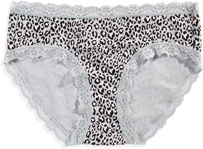 Jenni Women's Cotton Lace Trim Hipster Underwear Color Wild Leo Gray Size 2XL