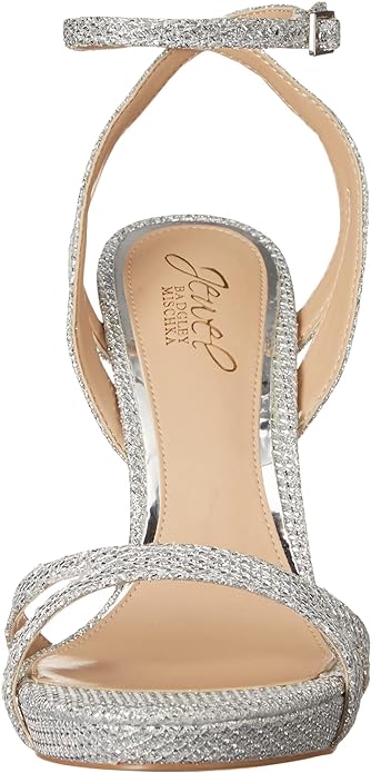 Jewel Badgley Mischka Women's Arianna Shimmering Platform Stiletto Sandals Color Silver Glitter Size 8M