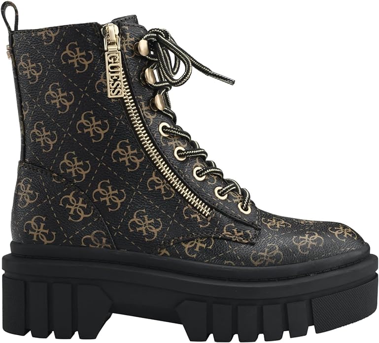 GUESS Women's Ferina Faux Leather Combat & Lace-up Boots Color Brown Multi Size 7.5M