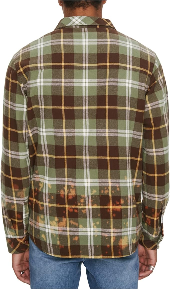 ELEVEN PARIS Men's Woven Plaid Button-Down Shirt Color Deep Lichen Plaid Size M