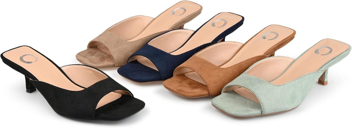 Journee Collection Women's Larna Square Open Toe Kitten Heel Pump Navy Size 8