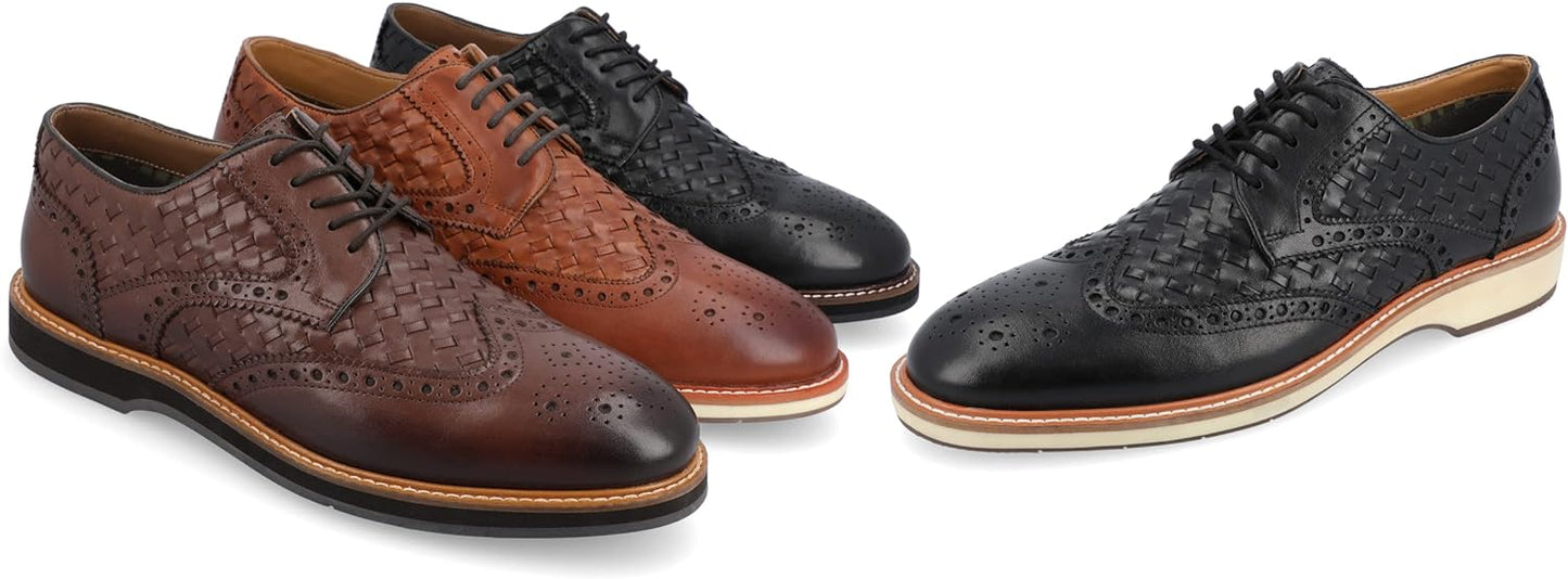 Thomas & Vine Men's Radcliff Lace-up Woven Wingtip Derby Shoes Color Black Size 8.5M