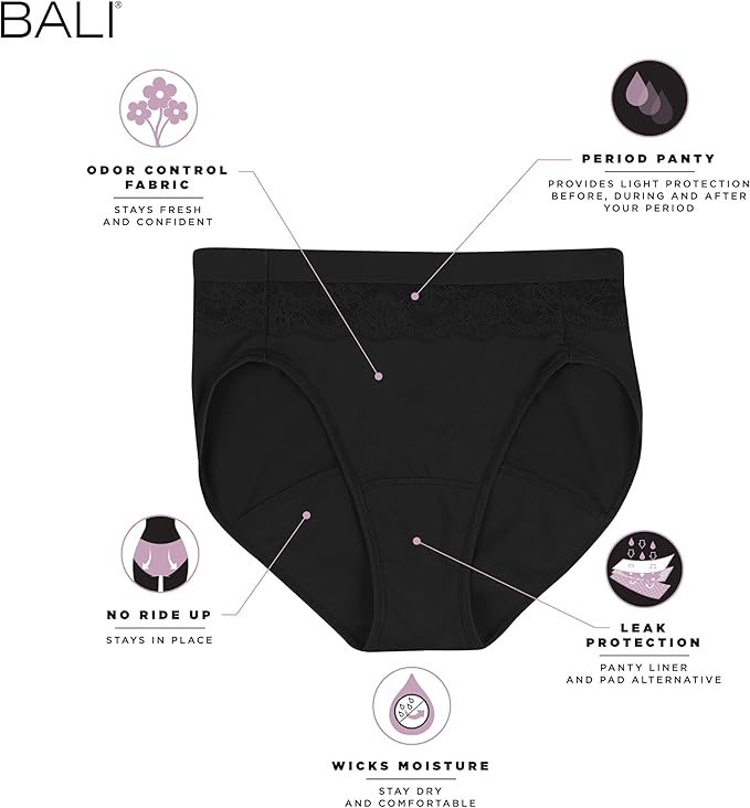 Bali Beautifully Confident Hi-Cut Period Underwear Black Size 7
