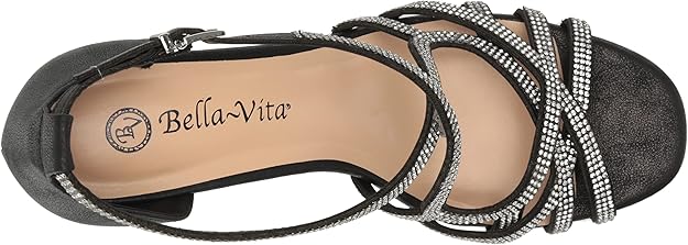 Bella Vita Women's Aliette Dress Heeled Sandal Black Metallic Size 12W