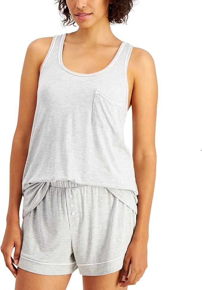 Alfani Women's Racerback Tank & Shorts Pajama Set Color Pearl Gray Size XL