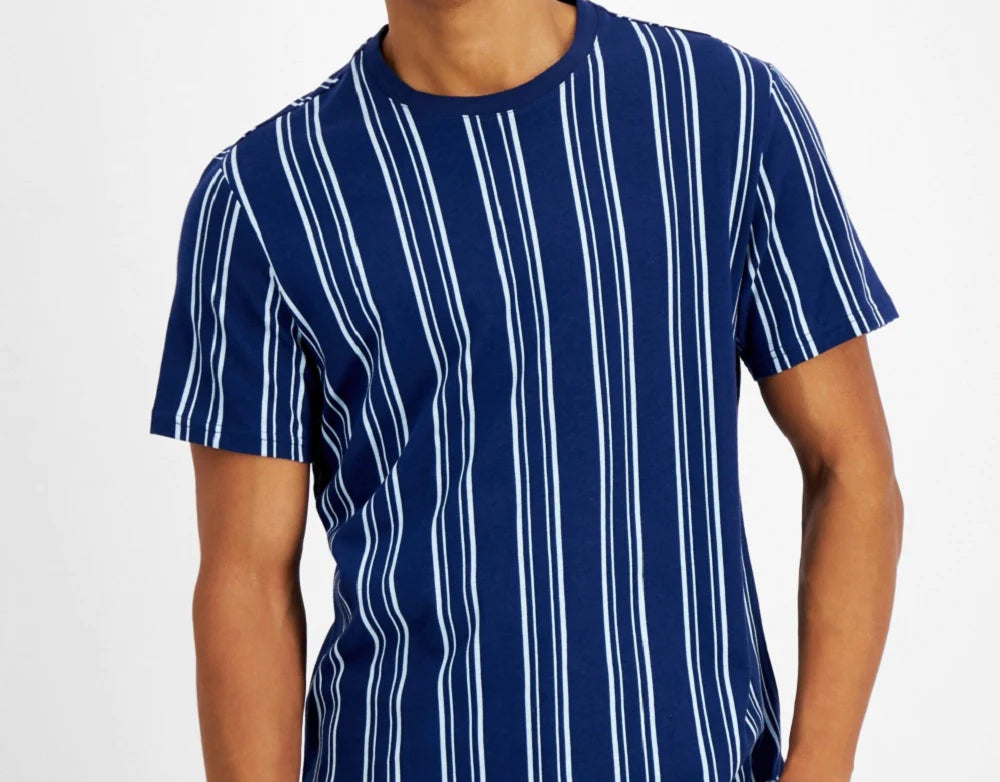 INC International Concepts Men's Striped Crewneck T-Shirt Color Navy Bud Size L