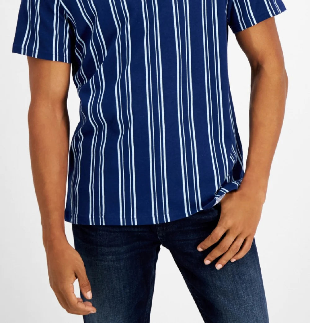 INC International Concepts Men's Striped Crewneck T-Shirt Color Navy Bud Size L