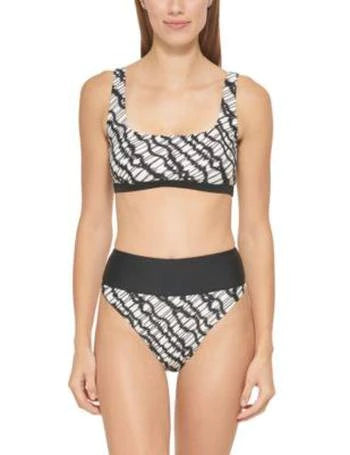 DKNY High-Waist Bikini Bottoms Color Black/White Size M