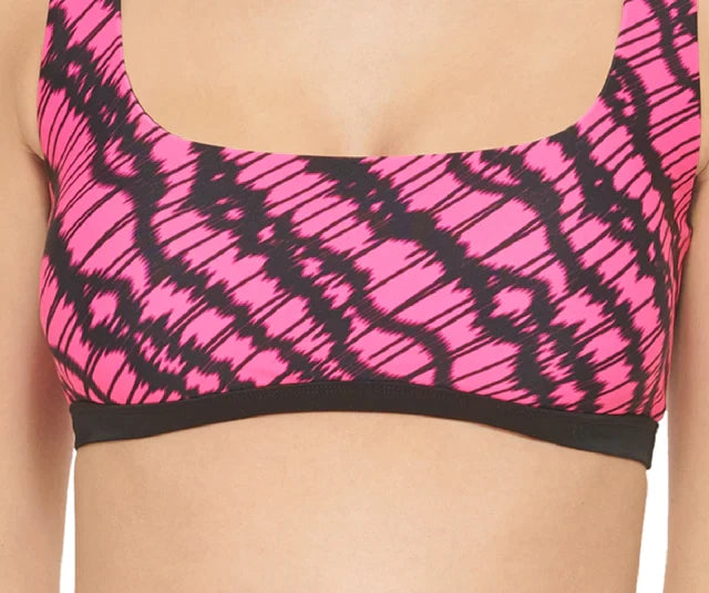 DKNY Womens Printed Square-Neck Bikini Top Color Neon Pink Size XL