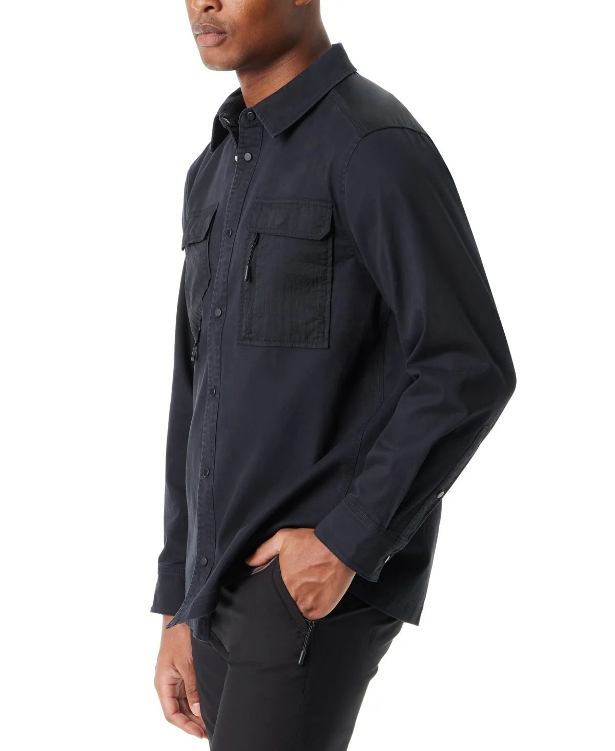 BASS OUTDOOR Men's Stretch Snap-Button Front Shirt Jacket Black Beauty Size 2XL