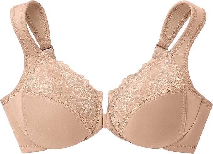 Glamorise Full Figure Wonderwire Front-Closure Underwire Bra Cafe Size 34DD