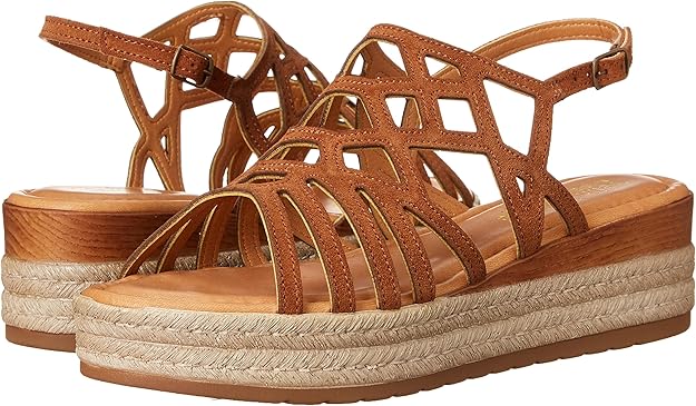 Bella Vita Women's Zip-Italy Platform Flat Sandal Whiskey Leather Size 10W