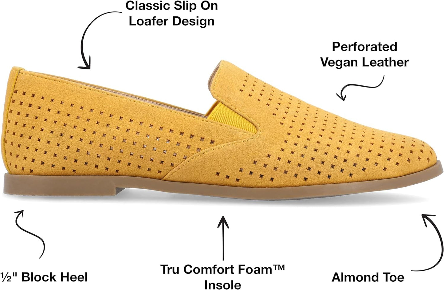 Journee Collection Women's Lucie Slip On Almond Toe Loafer Flats Color Mustard Size 7M