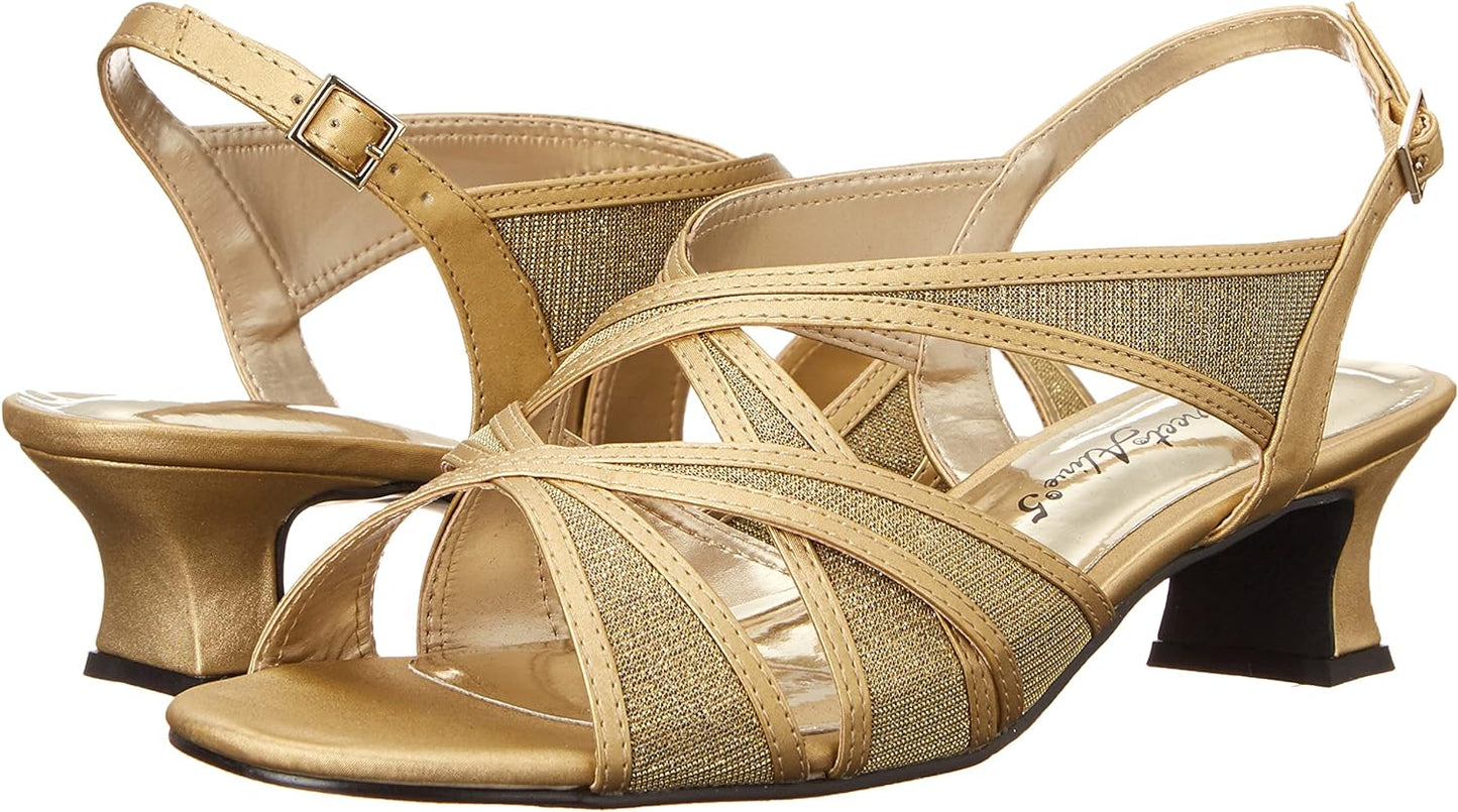 Easy Street Women's Tristen Dressy Mesh Inset Dress Sandals Color Gold Satin Size 8W