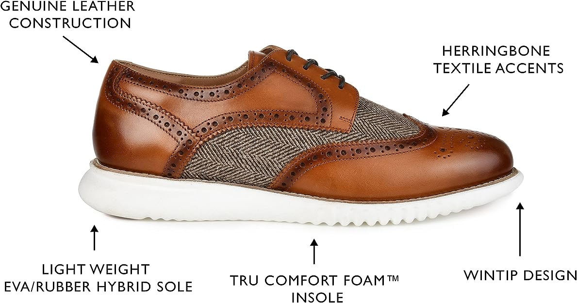 Thomas & Vine Mens Wilder Wingtip Derby Shoes Color Cognac Size 8.5M
