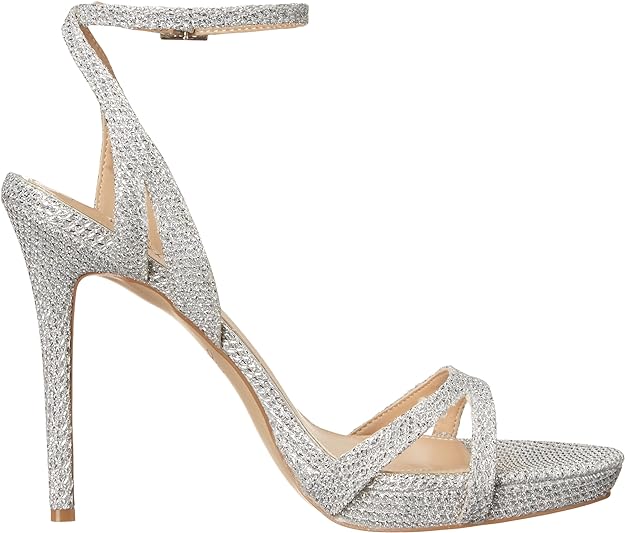Jewel Badgley Mischka Women's Arianna Shimmering Platform Stiletto Sandals Color Silver Glitter Size 8M