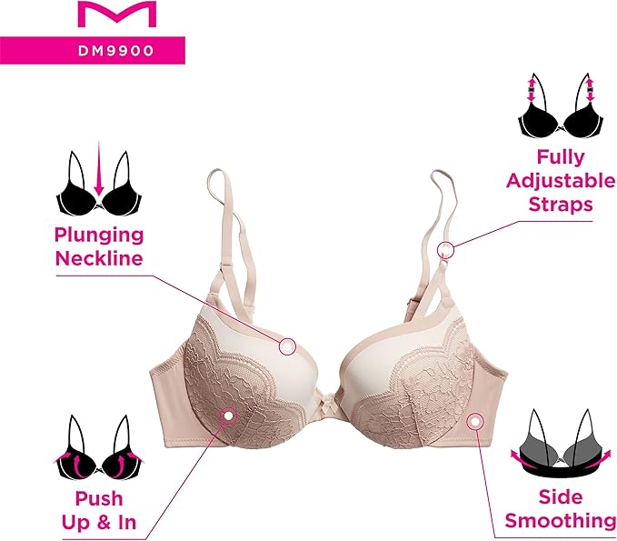 Maidenform Love the Lift Cross Dye All Over Push-up Bra Navy Eclipse/Rose Gold Size 38C