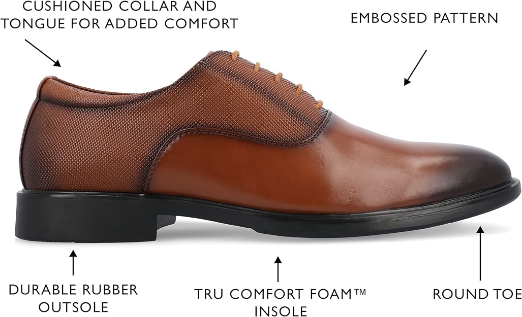 Vance Co. Men's Vincent Plain Toe Oxford Color Chestnut Size 10.5M