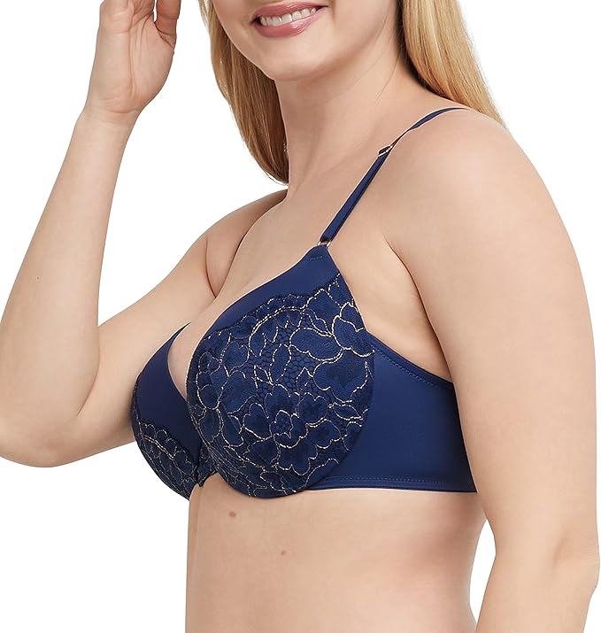 Maidenform Love the Lift Cross Dye All Over Push-up Bra Navy Eclipse/Rose Gold Size 38C