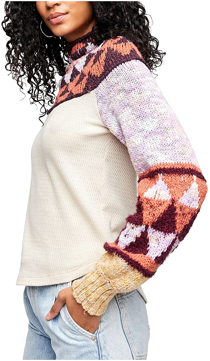 Free People Women’s Swit The Small Stuff Crochet Sweater Color Femme Combo Size S