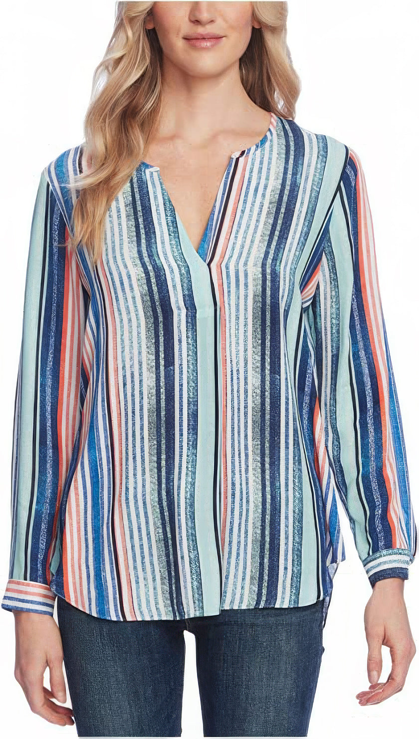 Vince Camuto Women's Striped Open Front Blouse Multicolor Size XL