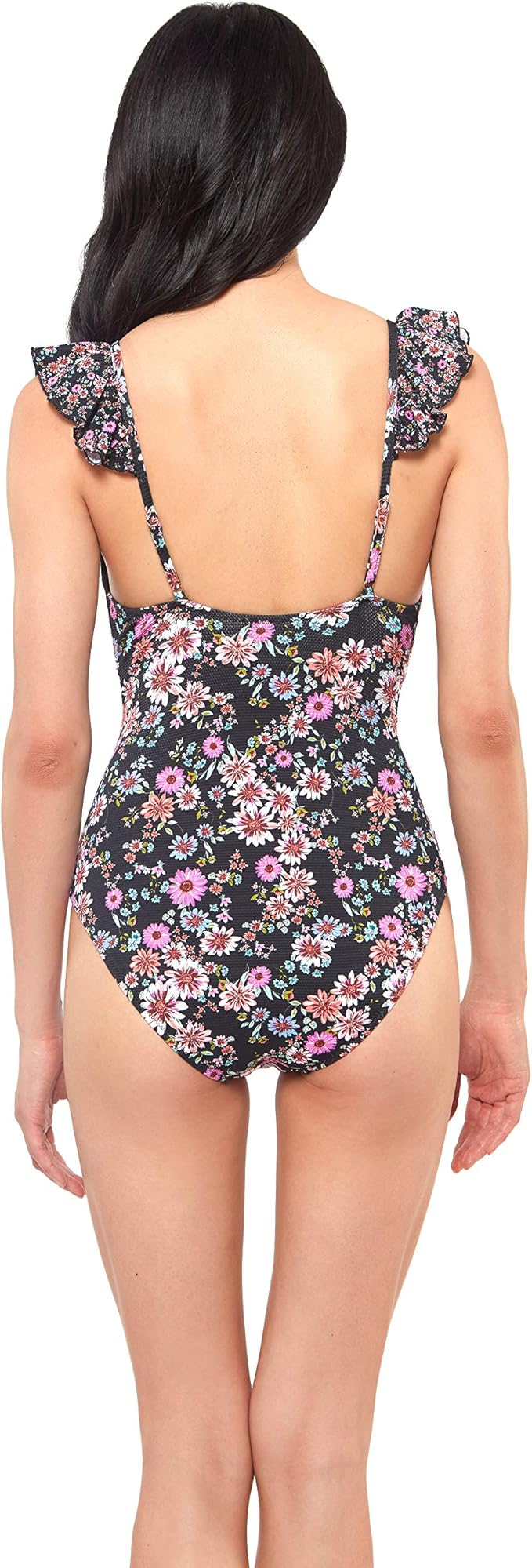 Jessica Simpson V Neck One Piece Swimsuit Bathing Suit Color Lilac Palm Print Size S