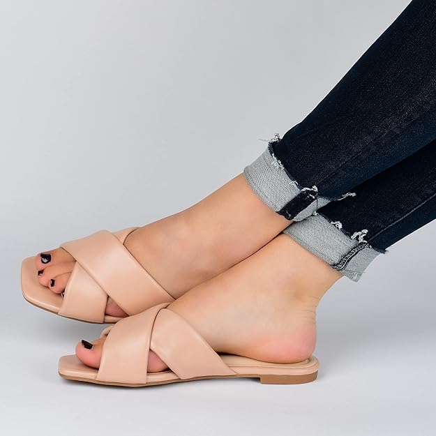 Journee Collection Women's Carlotta Faux Leather Flat Sandal Blush Size 9.5