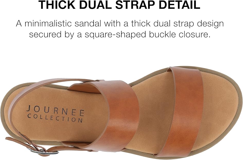 Journee Collection Women's Lavine Multi Strap Flat Sandals Cognac Size 9